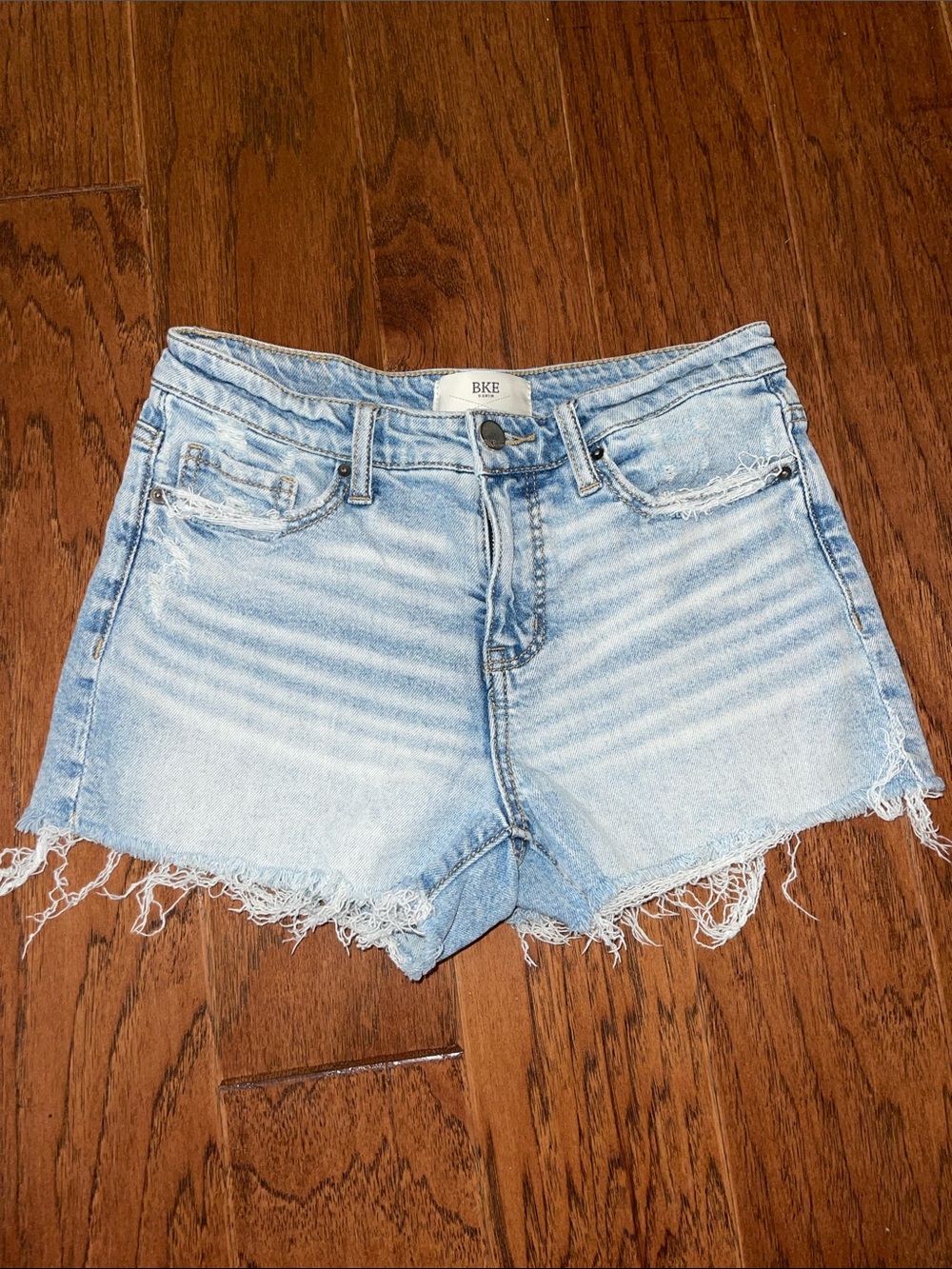 BKE Light Blue Frayed Hem Denim Shorts